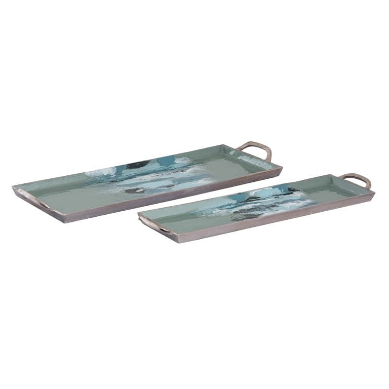 Spindrift Tray - Set of 2 Seafoam Green Enamel-Elk Home-ELK-S0807-11355/S2-Trays-1-France and Son