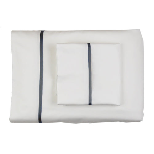 Silk Trim Sheet Set in White-Ann Gish-ANNGISH-SSCSKTR-WHI-CHA-BeddingWhite Charcoal-King-2-France and Son