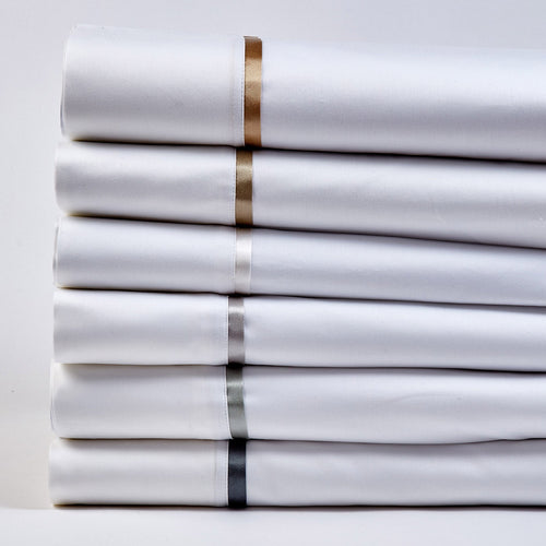 Silk Trim Sheet Set in White-Ann Gish-ANNGISH-SSCSKTR-WHI-CHA-BeddingWhite Charcoal-King-3-France and Son