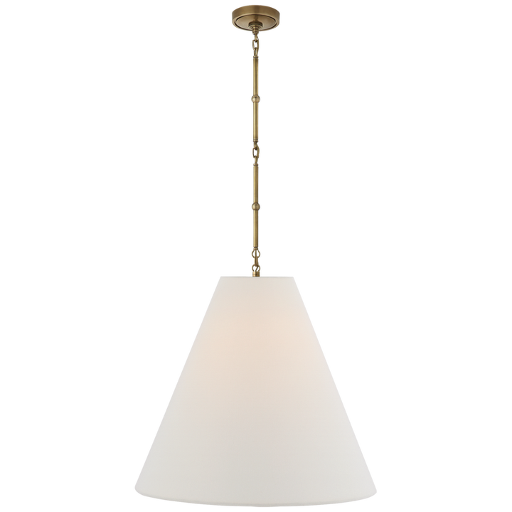 Greatman Large Hanging Lamp-Visual Comfort-VISUAL-TOB 5014HAB-L-ChandeliersHand-Rubbed Antique Brass with Linen Shade-16-France and Son