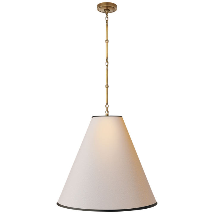 Greatman Large Hanging Lamp-Visual Comfort-VISUAL-TOB 5014HAB-NP/BT-ChandeliersHand-Rubbed Antique Brass with Natural Paper Shade with Black Tape-18-France and Son