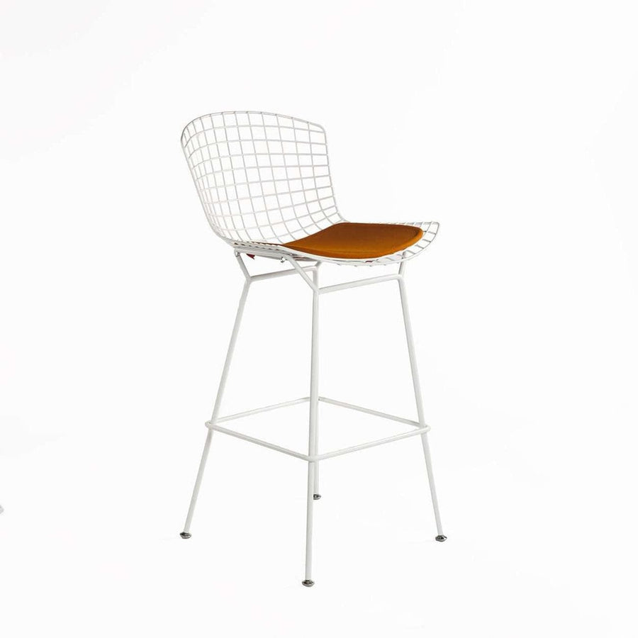 Mid-Century Modern Reproduction Bertoia Counter Stool - White Powder Coated Frame with Orange Pad Inspired by Harry Bertoia