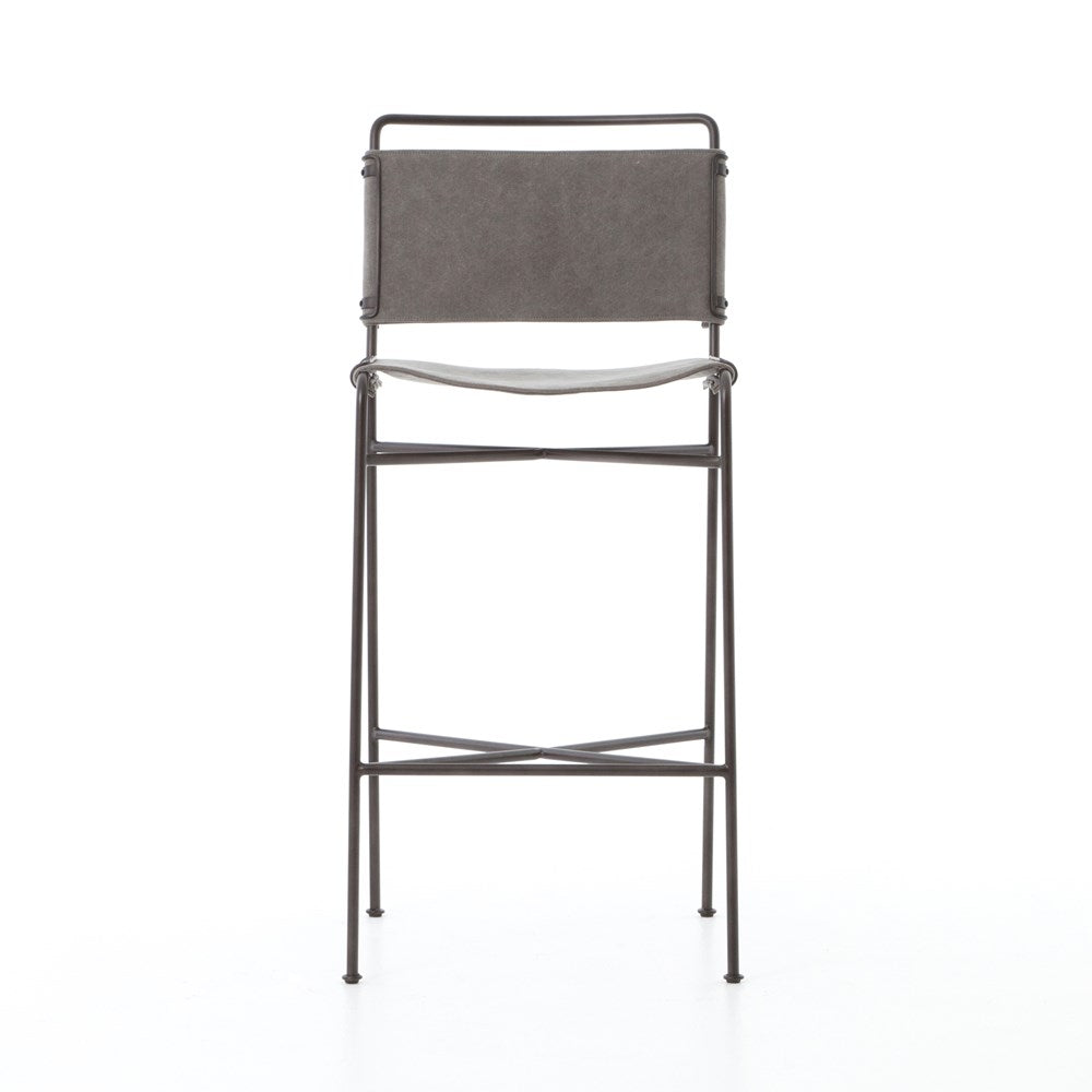 Wharton Bar + Counter Stool-Four Hands-FH-105861-025-Bar StoolsCounter-Distressed Black Faux Leather-27-France and Son