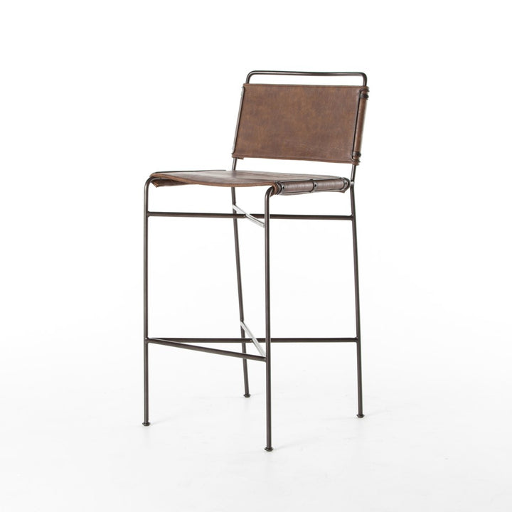 Wharton Bar + Counter Stool-Four Hands-FH-105861-019-Bar StoolsBar-Distressed Brown Faux Leather-30-France and Son