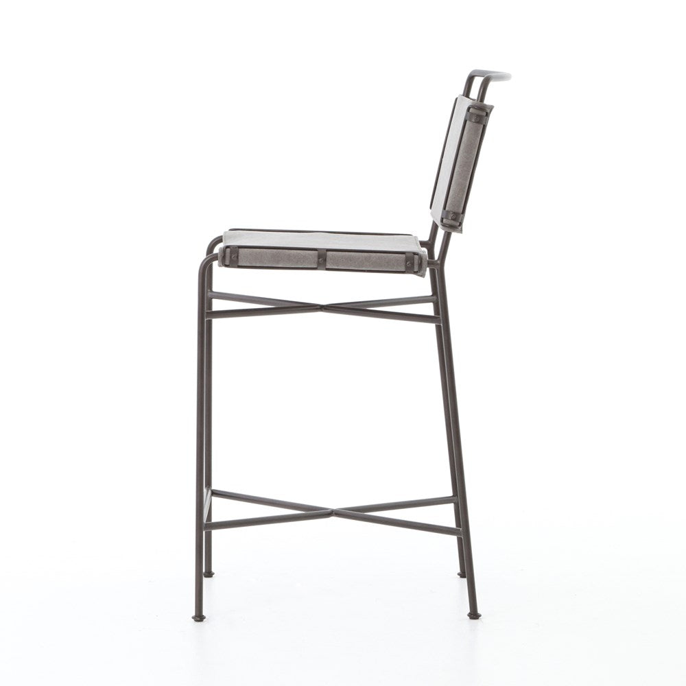 Wharton Bar + Counter Stool-Four Hands-FH-105861-025-Bar StoolsCounter-Distressed Black Faux Leather-9-France and Son