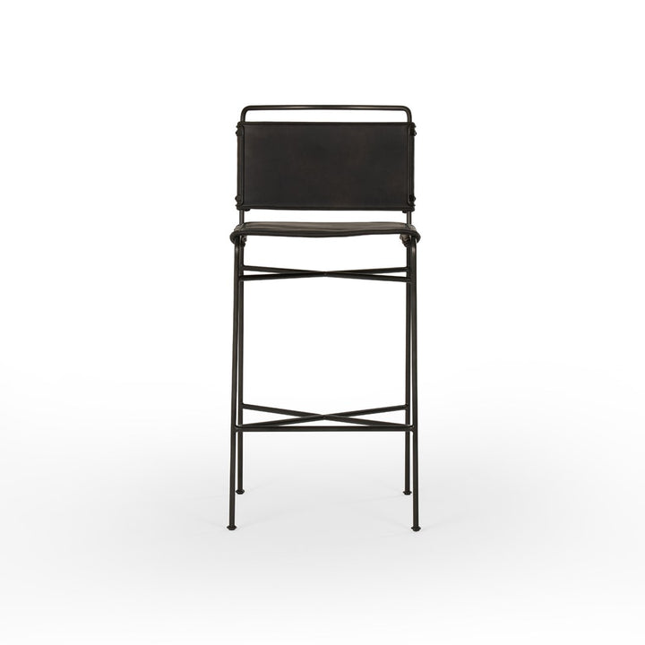 Wharton Bar + Counter Stool-Four Hands-FH-105861-025-Bar StoolsCounter-Distressed Black Faux Leather-23-France and Son