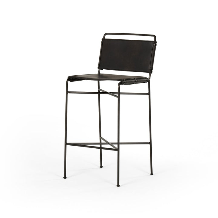 Wharton Bar + Counter Stool-Four Hands-FH-105861-024-Bar StoolsBar-Distressed Black Faux Leather-22-France and Son