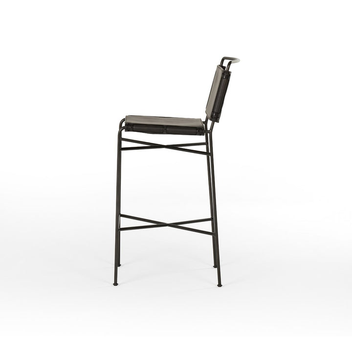 Wharton Bar + Counter Stool-Four Hands-FH-105861-025-Bar StoolsCounter-Distressed Black Faux Leather-24-France and Son