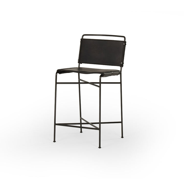 Wharton Bar + Counter Stool-Four Hands-FH-105861-025-Bar StoolsCounter-Distressed Black Faux Leather-1-France and Son