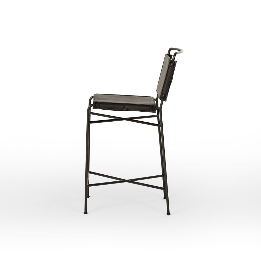 Wharton Bar + Counter Stool-Four Hands-FH-105861-025-Bar StoolsCounter-Distressed Black Faux Leather-4-France and Son