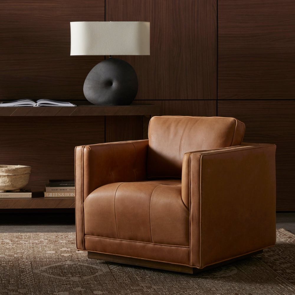 Kiera Swivel Chair-Four Hands-FH-106065-014-Lounge ChairsPalermo Cognac-2-France and Son