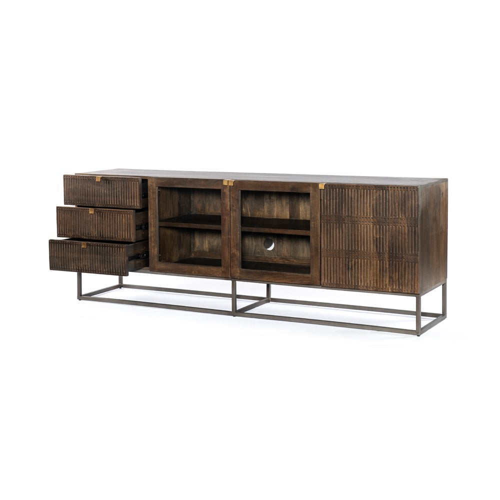 Kelby Media Console-Four Hands-FH-109097-002-Media Storage / TV StandsCarved Vintage Brown-2-France and Son