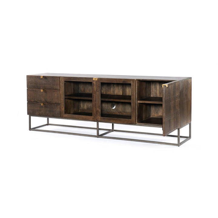 Kelby Media Console-Four Hands-FH-109097-002-Media Storage / TV StandsCarved Vintage Brown-7-France and Son