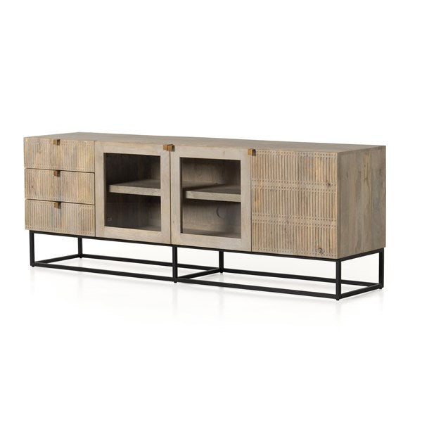 Kelby Media Console-Four Hands-FH-109097-004-Media Storage / TV StandsLight Wash Carved-8-France and Son