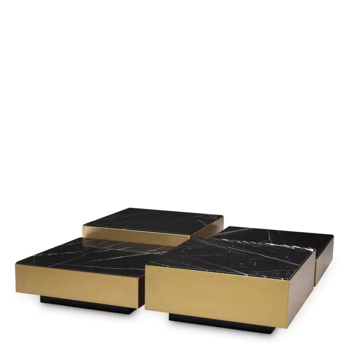 Coffee Table Esposito - Set of 4-Eichholtz-EICHHOLTZ-116523-Coffee TablesBrushed Brass/Finish Black Marble-1-France and Son