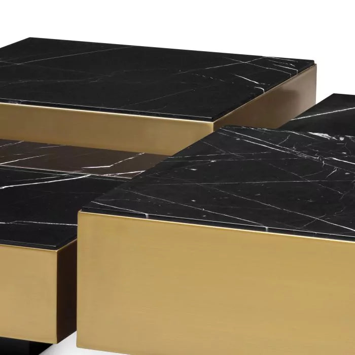 Coffee Table Esposito - Set of 4-Eichholtz-EICHHOLTZ-116523-Coffee TablesBrushed Brass/Finish Black Marble-2-France and Son