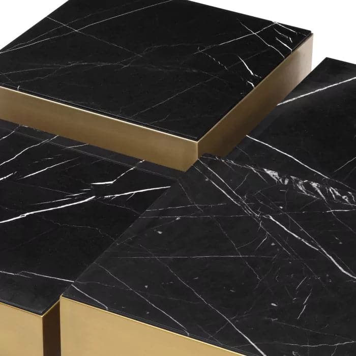 Coffee Table Esposito - Set of 4-Eichholtz-EICHHOLTZ-116523-Coffee TablesBrushed Brass/Finish Black Marble-3-France and Son