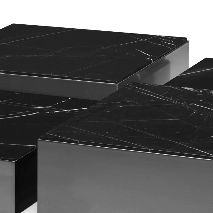 Coffee Table Esposito - Set of 4-Eichholtz-EICHHOLTZ-116523-Coffee TablesBrushed Brass/Finish Black Marble-5-France and Son