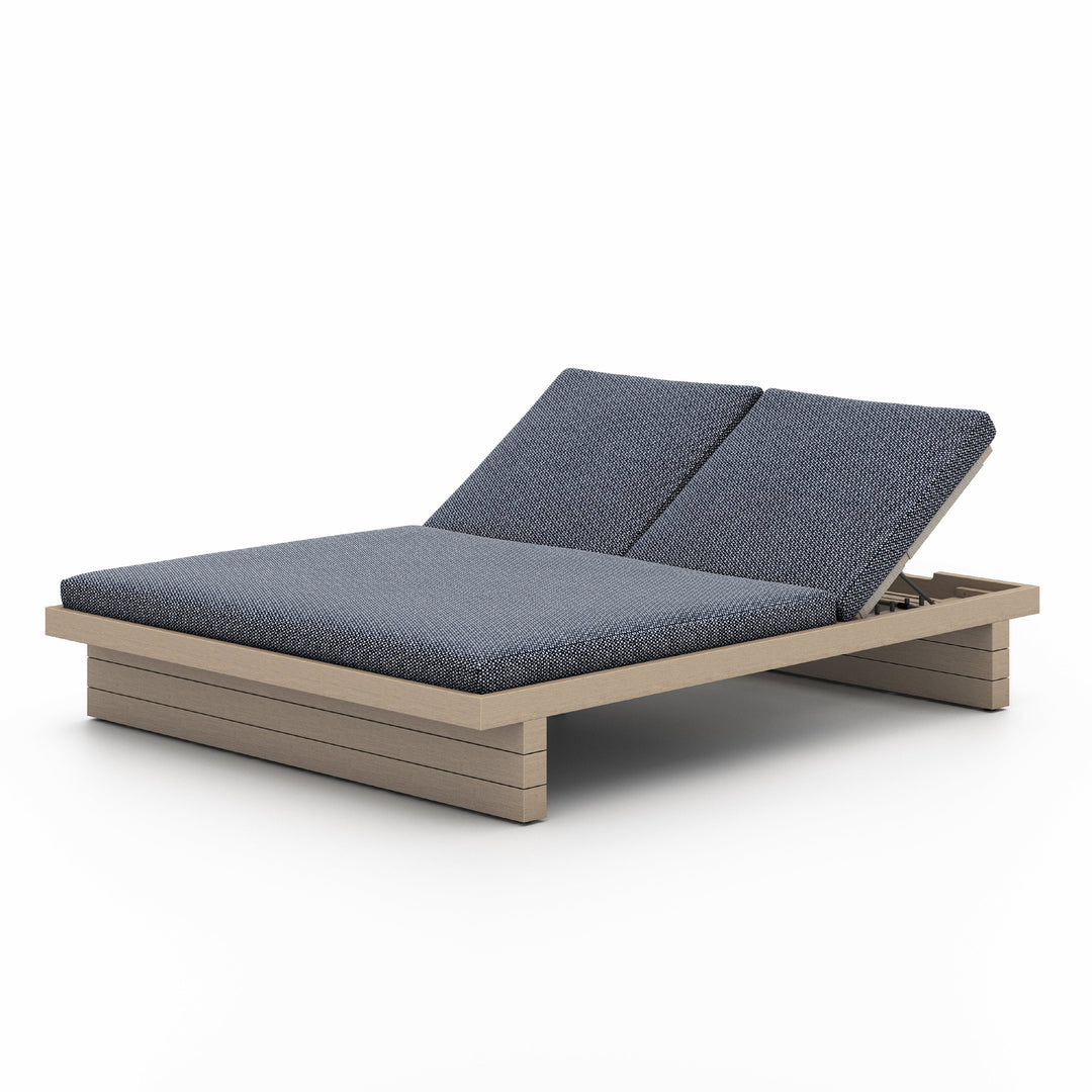 Leroy Outdoor Double Chaise Lounge-Four Hands-FH-227876-003-Chaise LoungesFaye Navy-Washed Brown-7-France and Son