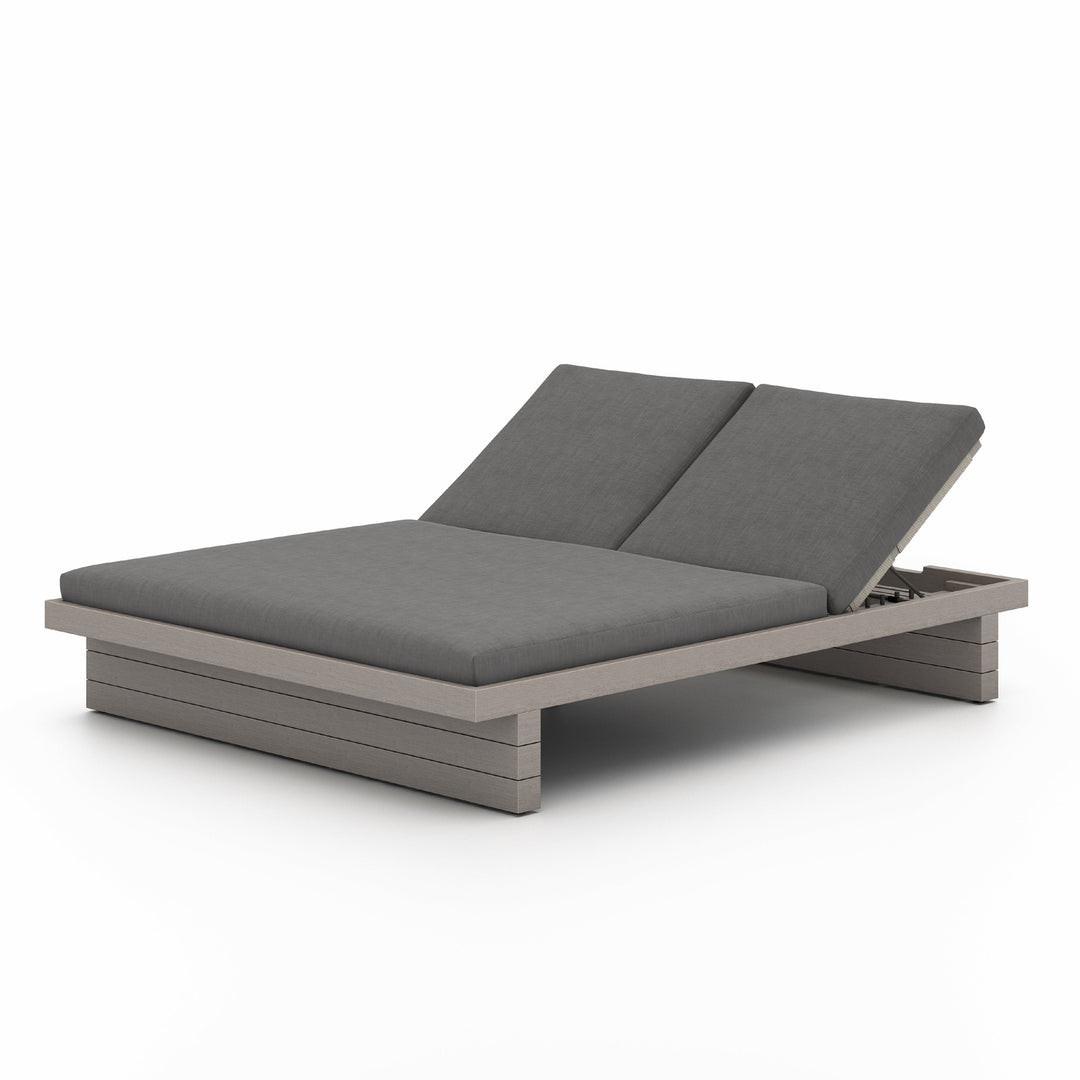Leroy Outdoor Double Chaise Lounge-Four Hands-FH-227876-006-Chaise LoungesCharcoal-Weathered Grey-10-France and Son