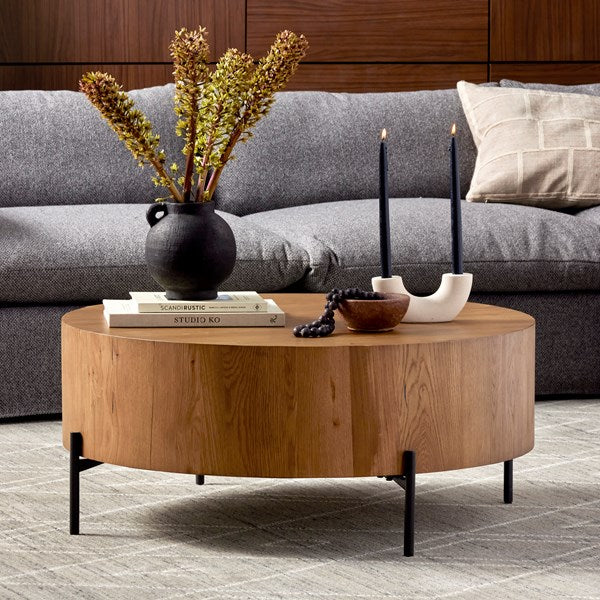 Eaton Drum Coffee Table-Four Hands-FH-228346-001-Coffee TablesDark Gunmetal with Light Oak Resin-5-France and Son