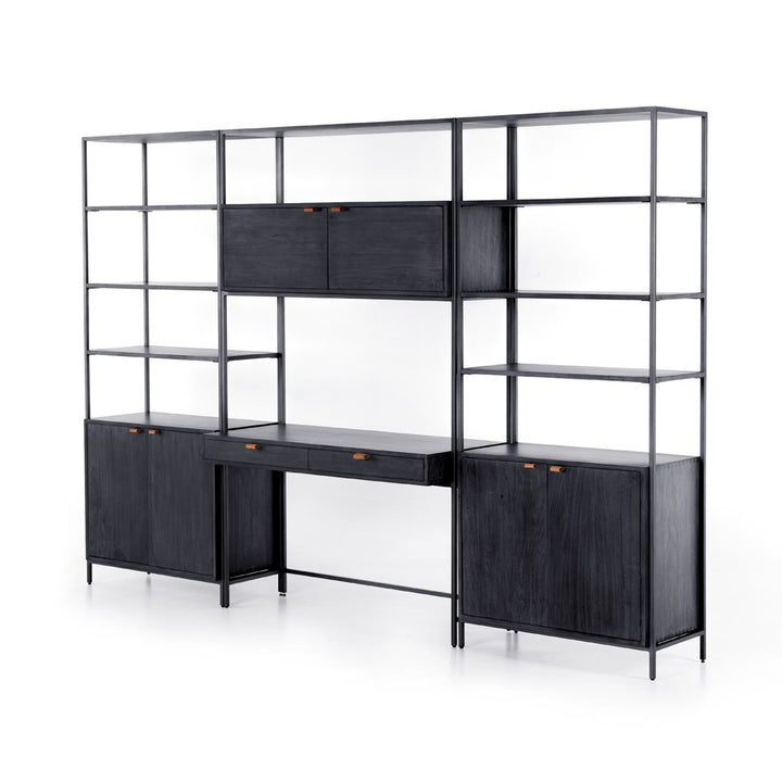 Trey Modular Wall System-Four Hands-FH-228708-001-Bookcases & CabinetsBlack Wash Poplar-Wall Desk W/ 2 Wide Bookcase-49-France and Son