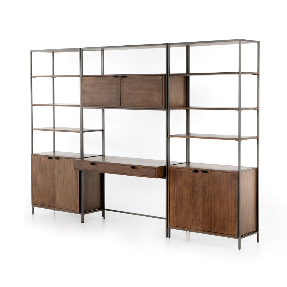 Trey Modular Wall System-Four Hands-FH-228708-002-Bookcases & CabinetsAuburn Poplar-Wall Desk W/ 2 Wide Bookcase-48-France and Son