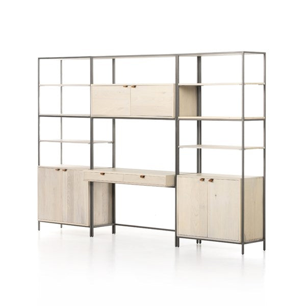 Trey Modular Wall System-Four Hands-FH-228708-003-Bookcases & CabinetsDove Poplar-Wall Desk W/ 2 Wide Bookcase-50-France and Son