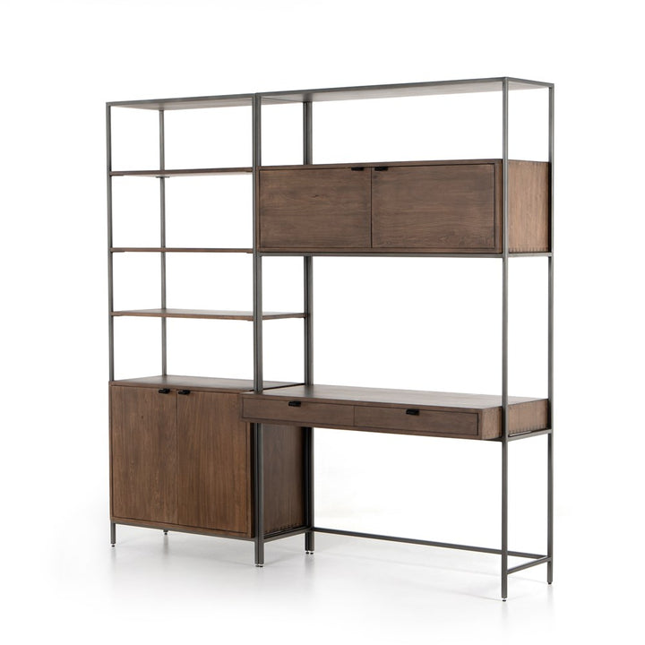 Trey Modular Wall System-Four Hands-FH-228709-001-Bookcases & CabinetsAuburn Poplar-Wall Desk W/ 1 Wide Bookcase-42-France and Son