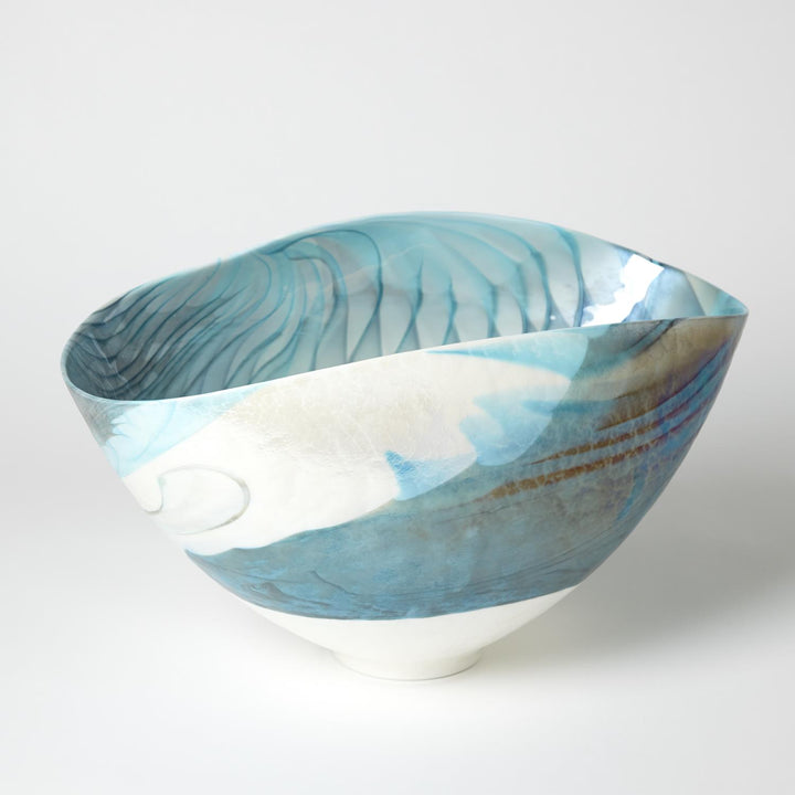 Ivory - Turquoise Feather Swirl Bowl-Global Views-GVSA-3.31468-BowlsSmall-Ivory Turquoise Feather Swirl Oval Bowl-3-France and Son