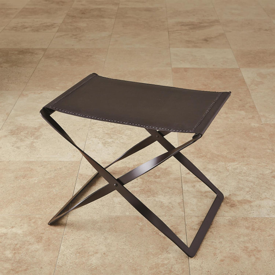 Folding Stool-Global Views-GVSA-9679-Stools & OttomansBrown Leather-1-France and Son
