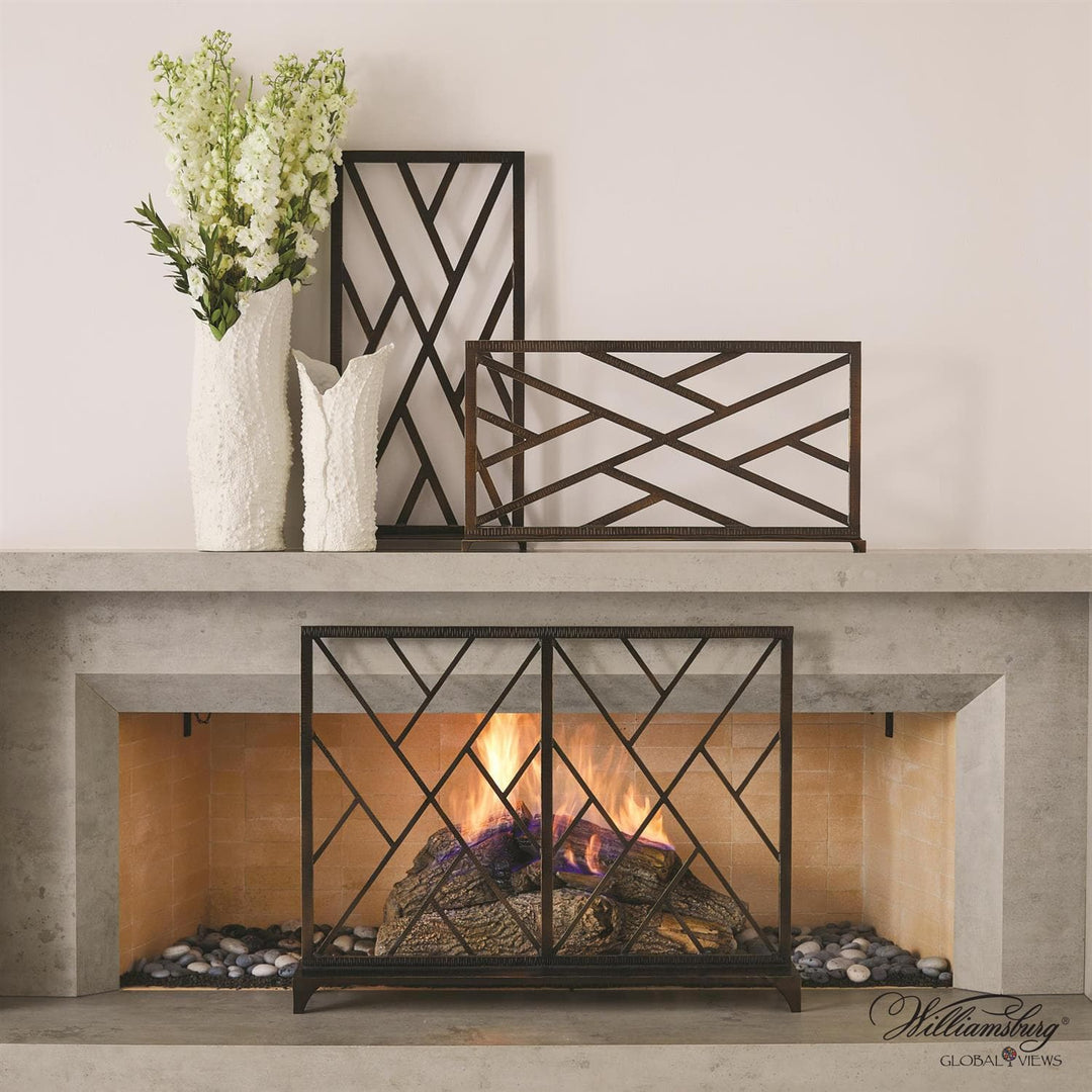 Chinoise Fret Fireplace Screen-Global Views-GVSA-4.90158-DecorNickel-4-France and Son