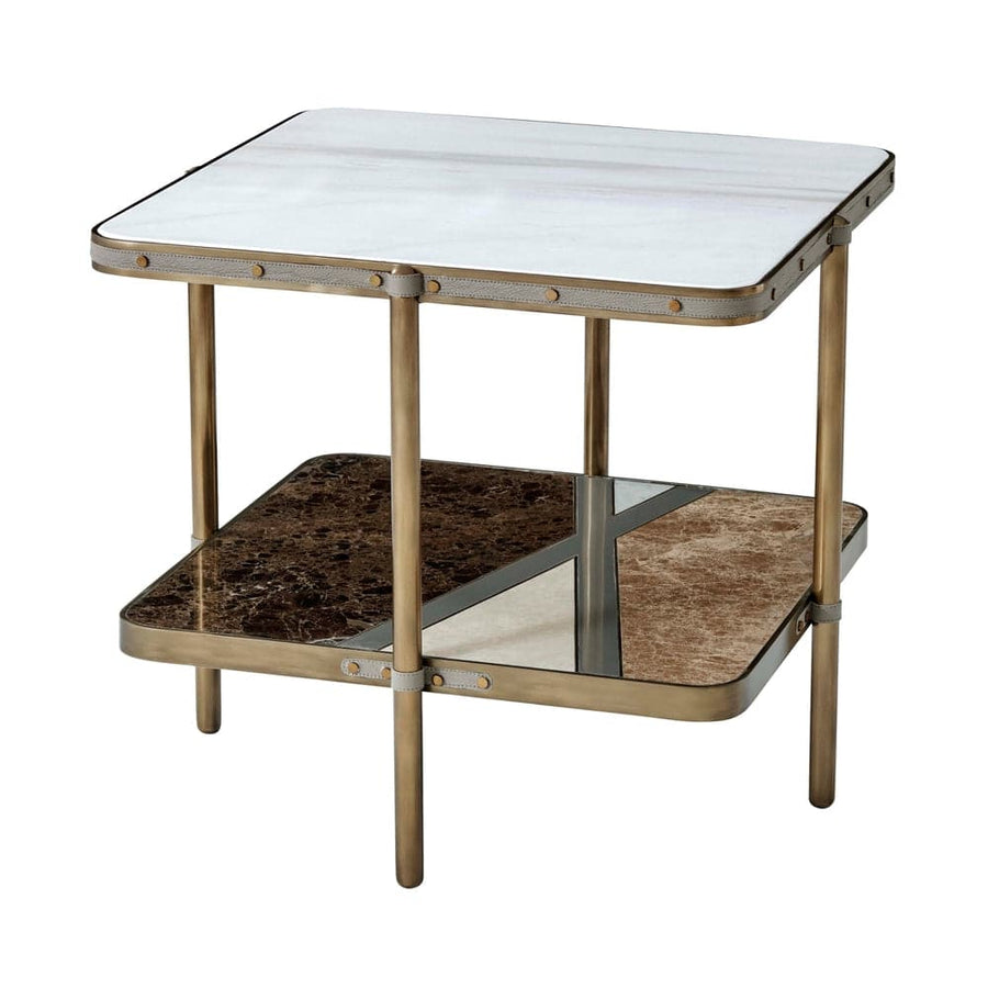 Iconic Two Tiered Side Table-Theodore Alexander-THEO-5029-086-Side TablesStriated White Marble-1-France and Son
