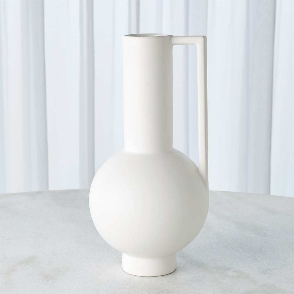 Classic Pitcher w/Handle-Global Views-GVSA-1.10779-VasesMatte White-with handle-2-France and Son