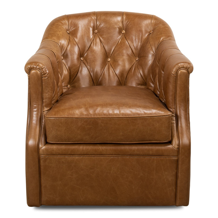 Coolidge Leather Swivel Chair-SARREID-SARREID-53470-Lounge Chairs-1-France and Son