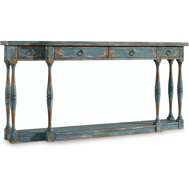 Sanctuary Four-Drawer Thin Console-Hooker-HOOKER-5405-85003-Console TablesBlue-3-France and Son