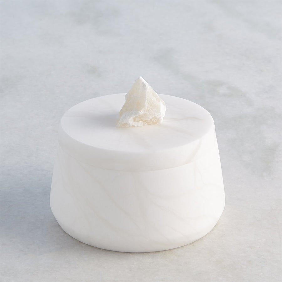 Alabaster Tapered Round Box w/Rock Finial-Global Views-GVSA-7.30192-Baskets & Boxes-1-France and Son