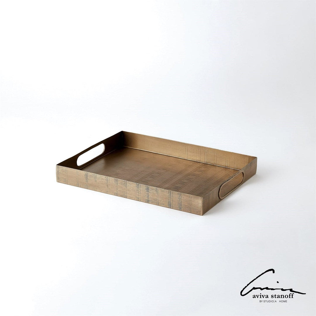 Kokoro Etched Rectangular Tray-Global Views-GVSA-AS7.90020-TraysAntique Brass-Small-6-France and Son