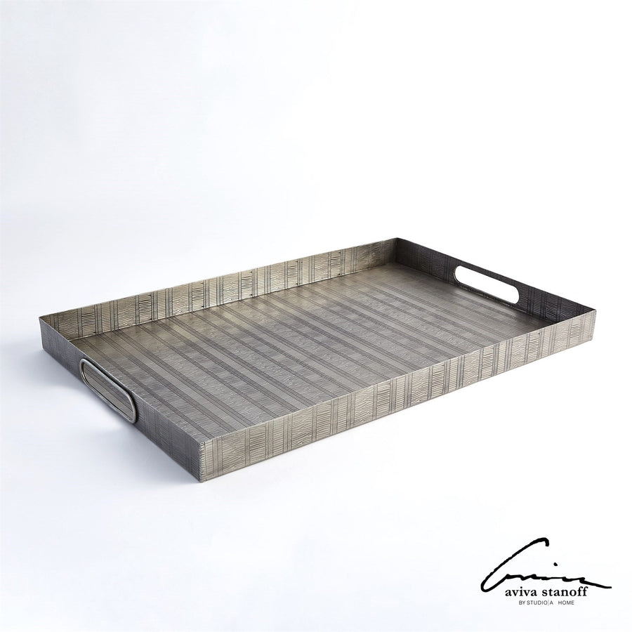 Kokoro Etched Rectangular Tray-Global Views-GVSA-AS7.90024-TraysAntique Nickel-1-France and Son