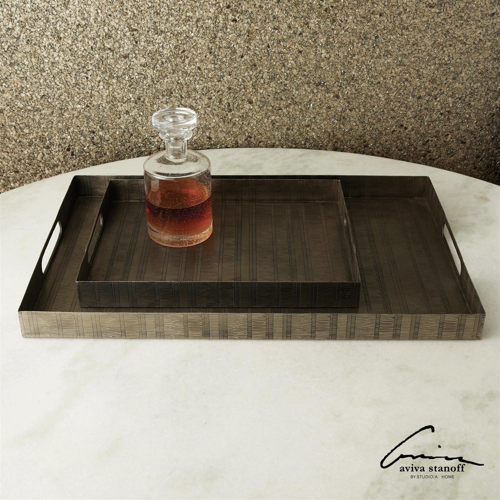 Kokoro Etched Rectangular Tray-Global Views-GVSA-AS7.90024-TraysAntique Nickel-2-France and Son