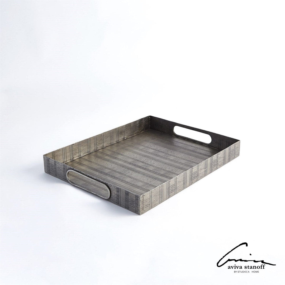Kokoro Etched Rectangular Tray-Global Views-GVSA-AS7.90025-TraysAntique Nickel-Small-5-France and Son