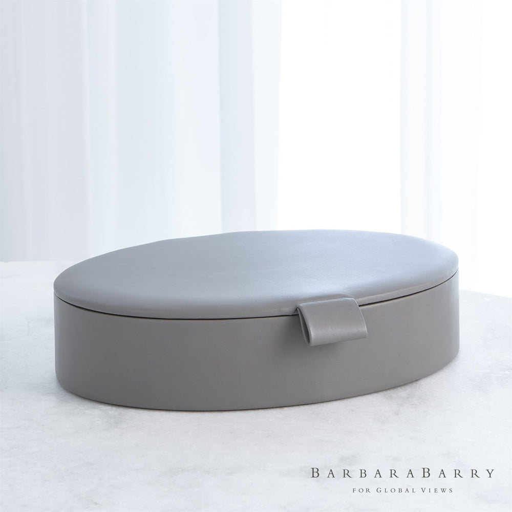 Signature Oval Leather Box-Global Views-GVSA-BB-9.90042-Baskets & BoxesMarble Grey-4-France and Son