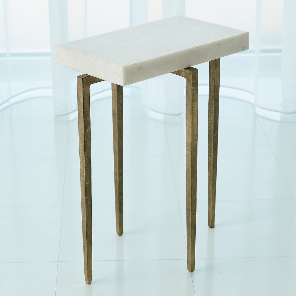 Laforge Accent Table-Global Views-GVSA-7.90859-Side TablesAntique Gold - White Honed Marble Top-2-France and Son