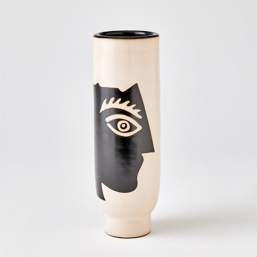 Hombra Vase and Simple Face Vases-Global Views-GVSA-7.20250-VasesHombra Vase-Natural w/Black Design-1-France and Son
