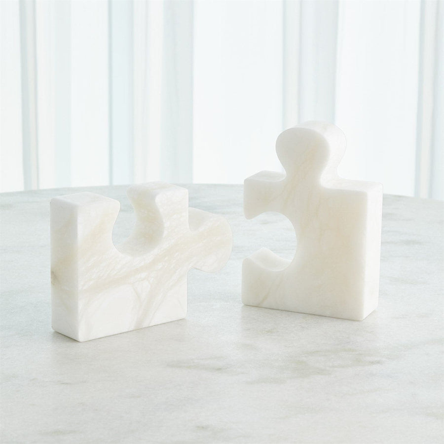 S/2 Jigsaw Bookends - White-Global Views-GVSA-3.31755-Decorative Objects-1-France and Son