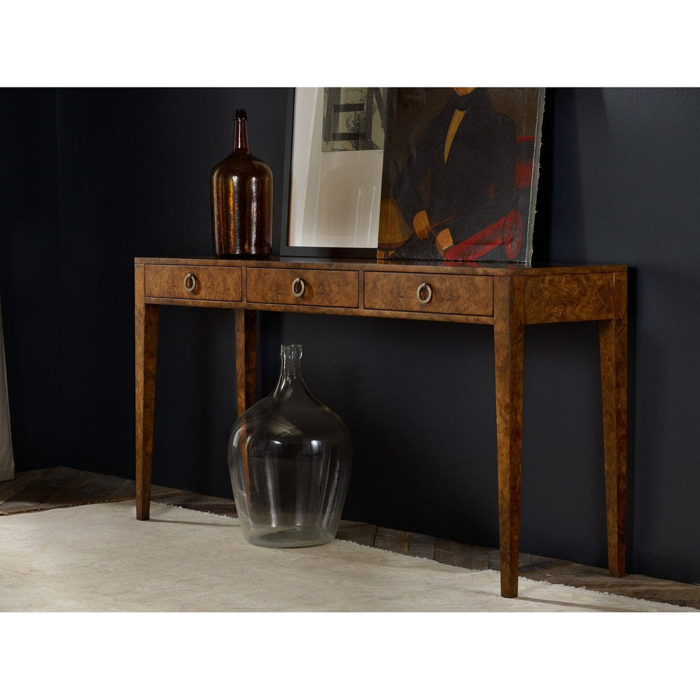 Three Drawer Console-Modern History-MODERN-MH496F01-Console TablesWalnut Burl Veneer-2-France and Son