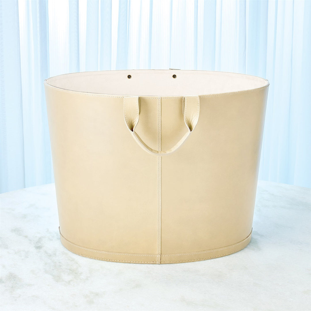 Oversized Oval Leather Basket-Global Views-GVSA-9.93785-Baskets & BoxesBeige-7-France and Son
