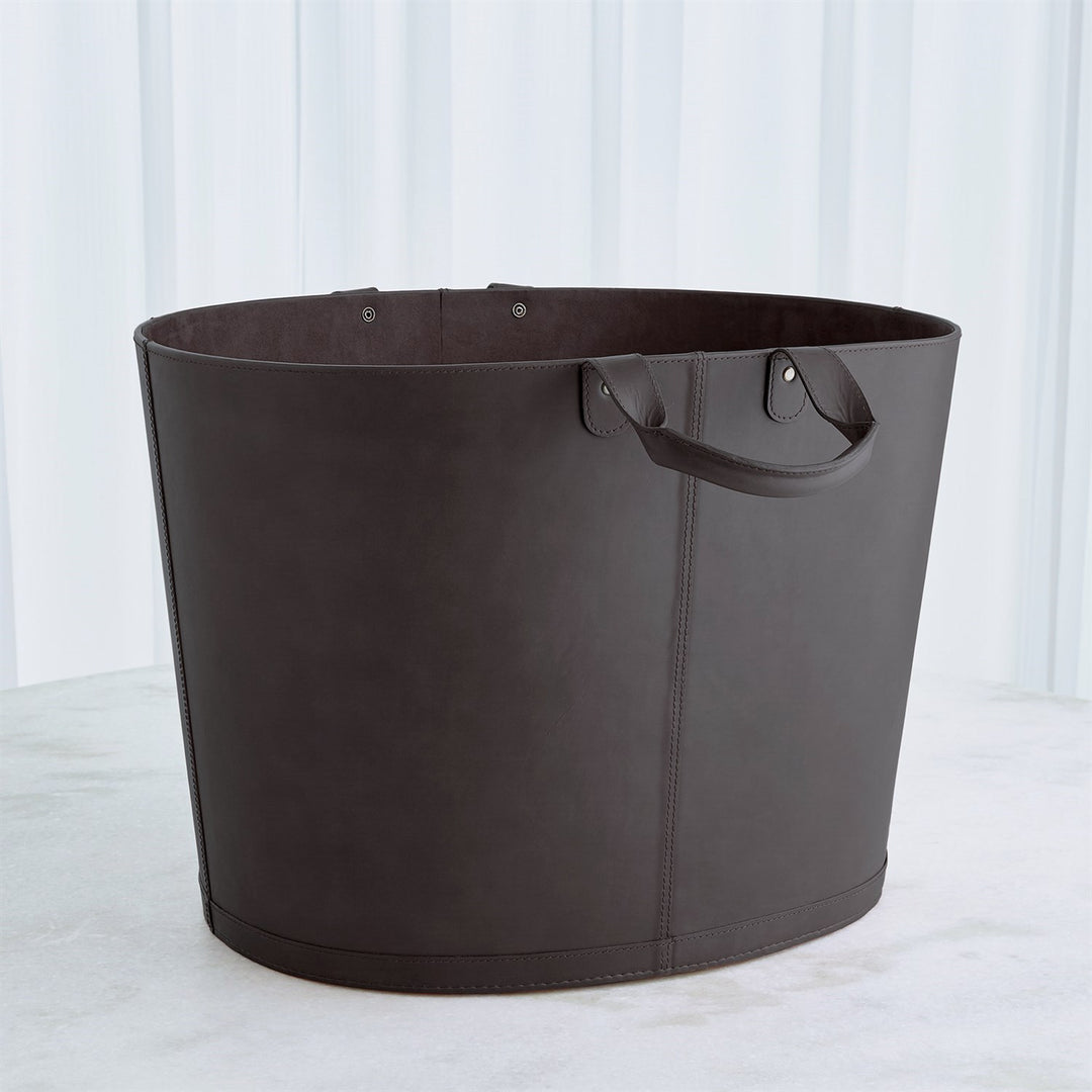 Oversized Oval Leather Basket-Global Views-GVSA-9.93791-Baskets & BoxesBlack-6-France and Son