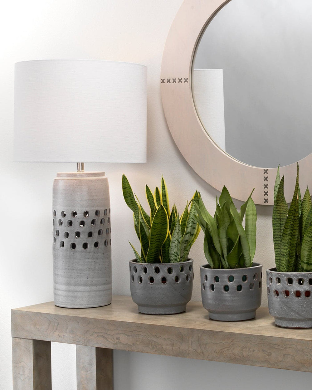Large Perforated Pot Grey-Jamie Young-JAMIEYO-7PERF-LGGR-Planters-2-France and Son
