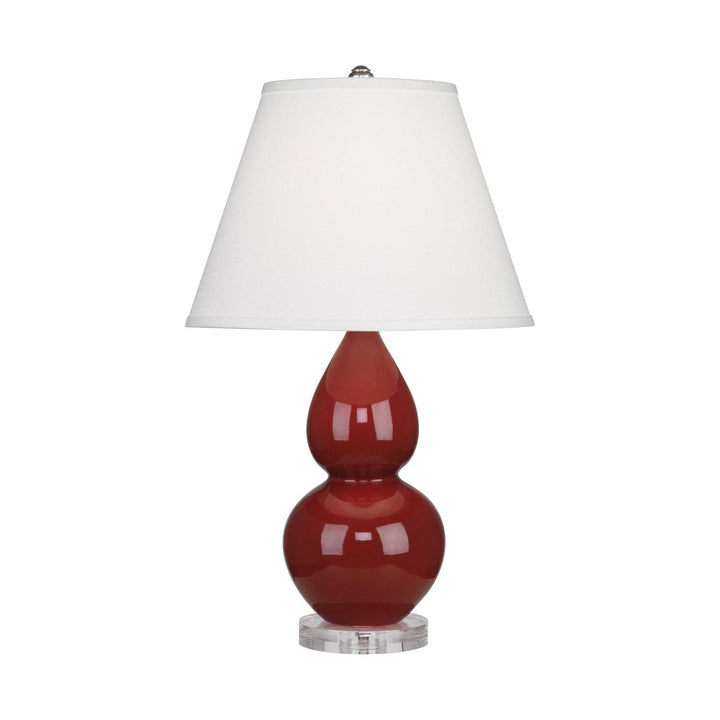 Small Double Gourd Accent Lamp with Lucite Base-Robert Abbey Fine Lighting-ABBEY-A697X-Table LampsOxblood-Pearl Dupioni Fabric Shade-10-France and Son